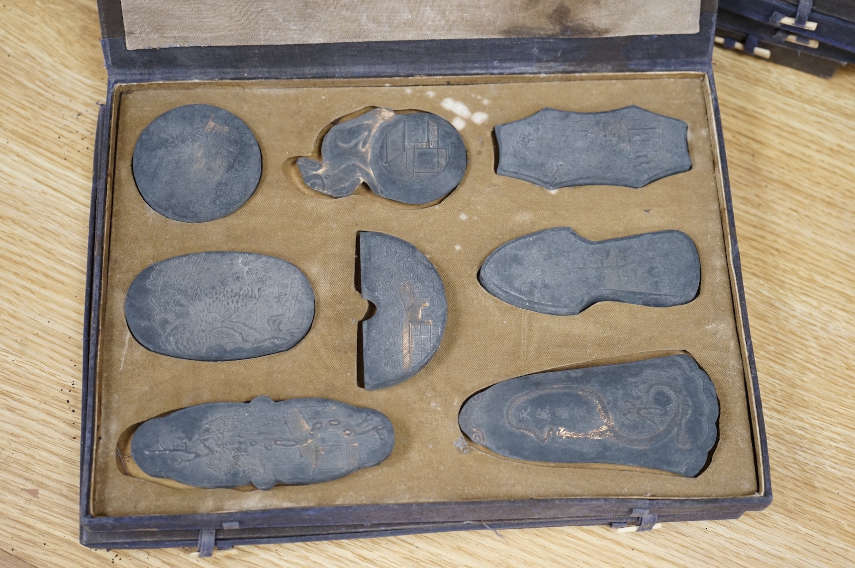 Five cased sets of Chinese ink blocks